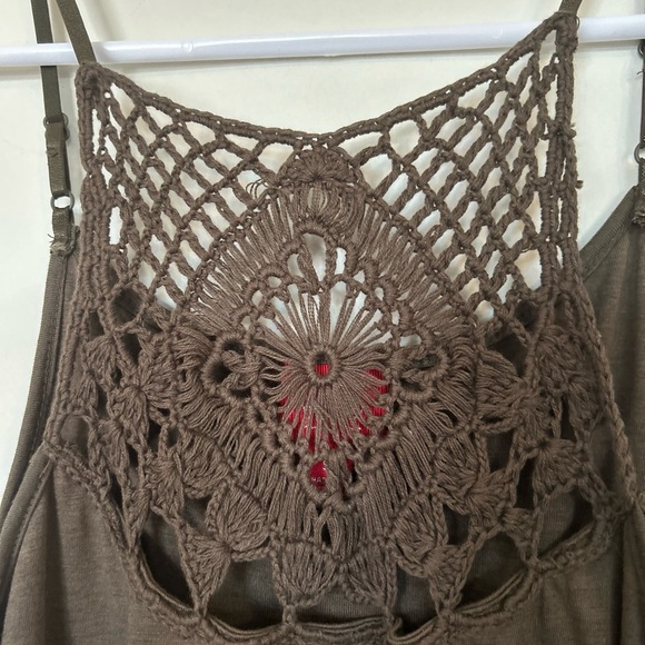 NWT Mossimo Vintage Y2K 2004 olive green/brown Tank Crochet Back Detail Small - Picture 6 of 11